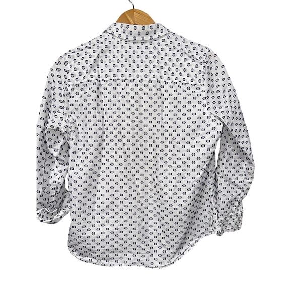 Foxcroft Women’s Button up shirt Roll tab sleeve white w raised dots Sz 12 - Picture 2 of 8